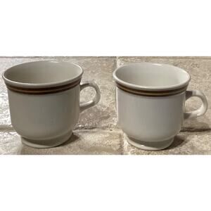 Vintage Set of 2 Woodberry Collection Stoneware Coffee Mugs ~ Brown Stripe